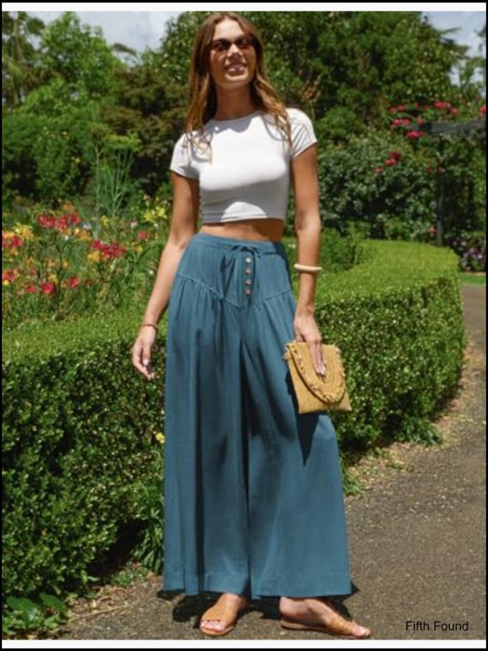 Women's Linen Wide Leg Palazzo Pants High Waisted Drawstring Elastic Waist - Picture 3 of 7